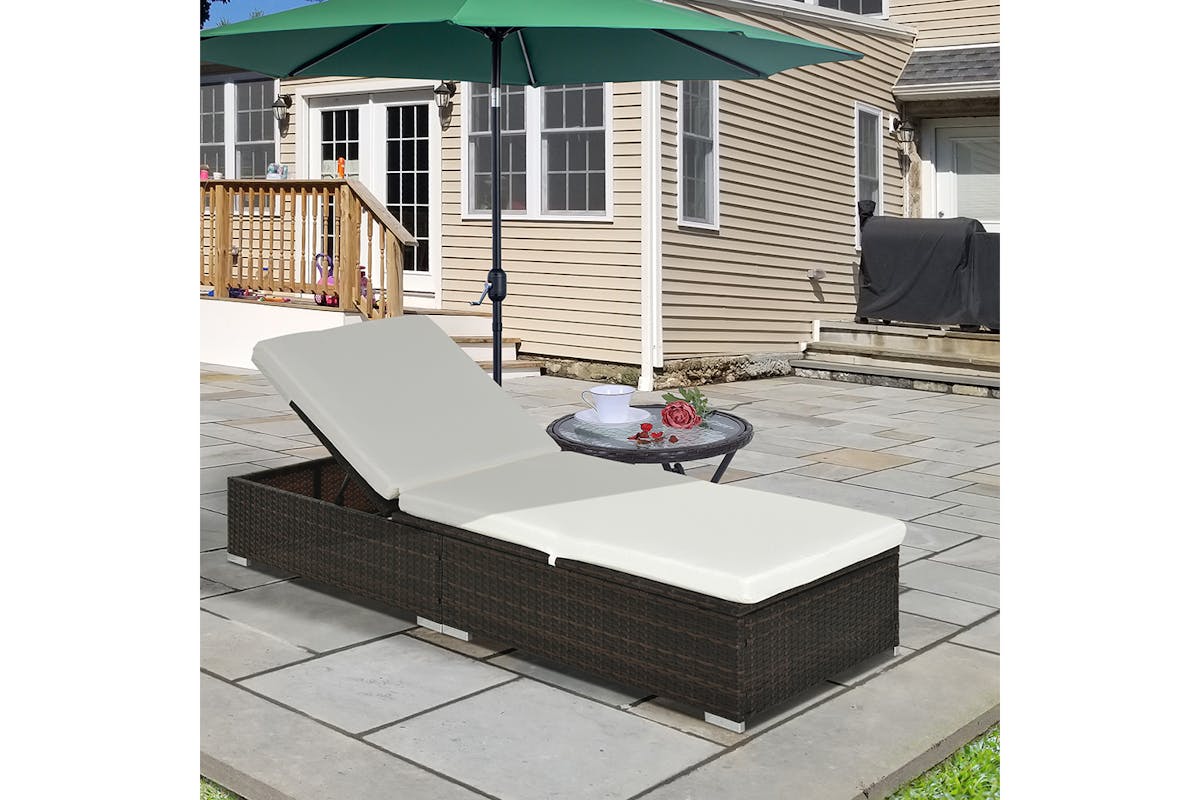 Outsunny Sun Lounger Single Adjustable Recliner Day Bed | Brown/Cream White-2