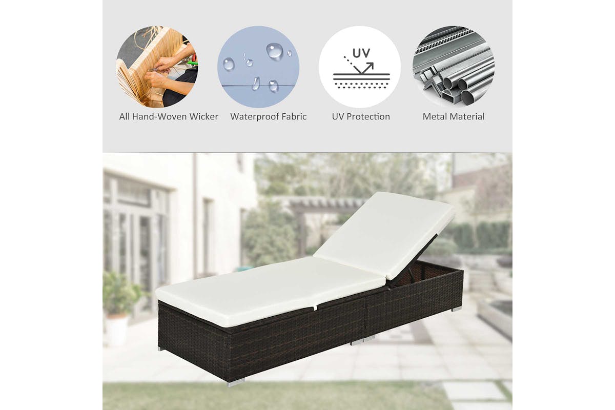 Outsunny Sun Lounger Single Adjustable Recliner Day Bed | Brown/Cream White-3