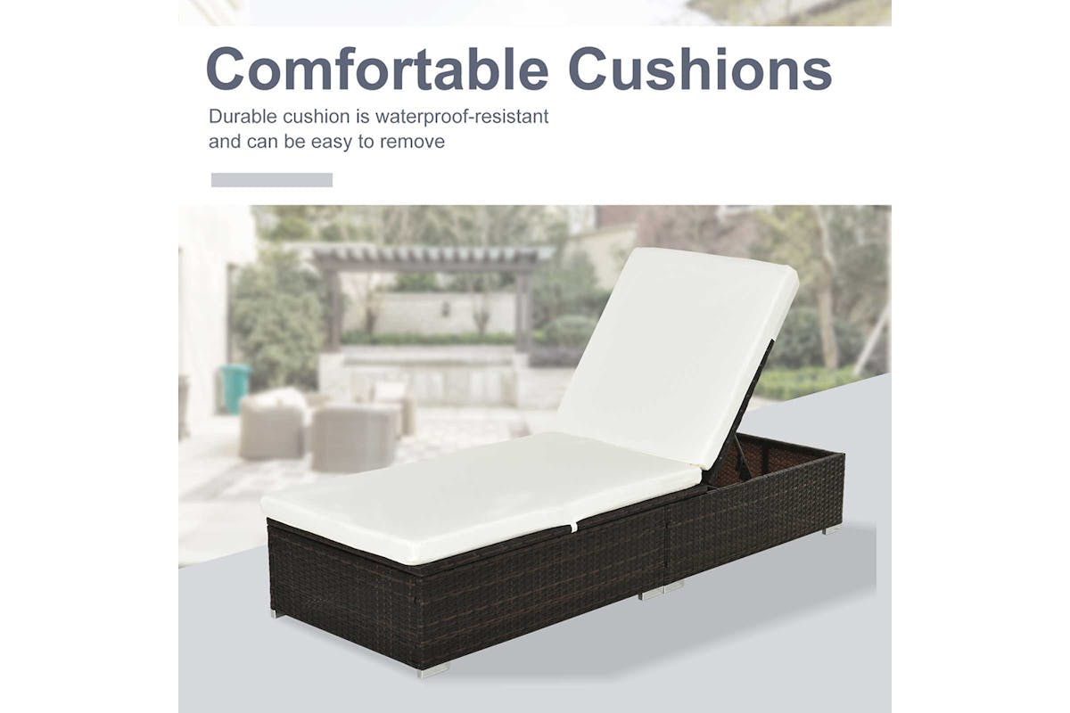 Outsunny Sun Lounger Single Adjustable Recliner Day Bed | Brown/Cream White-4