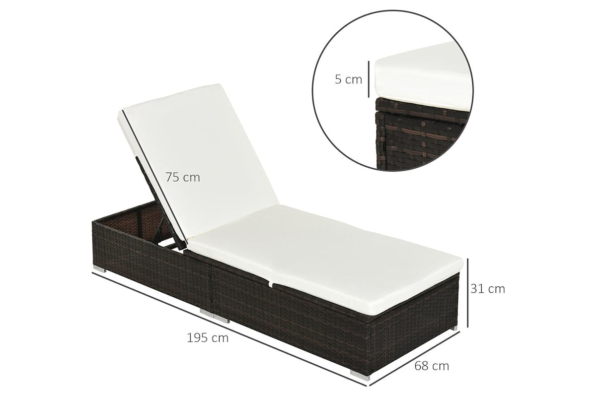 Outsunny Sun Lounger Single Adjustable Recliner Day Bed | Brown/Cream White-5