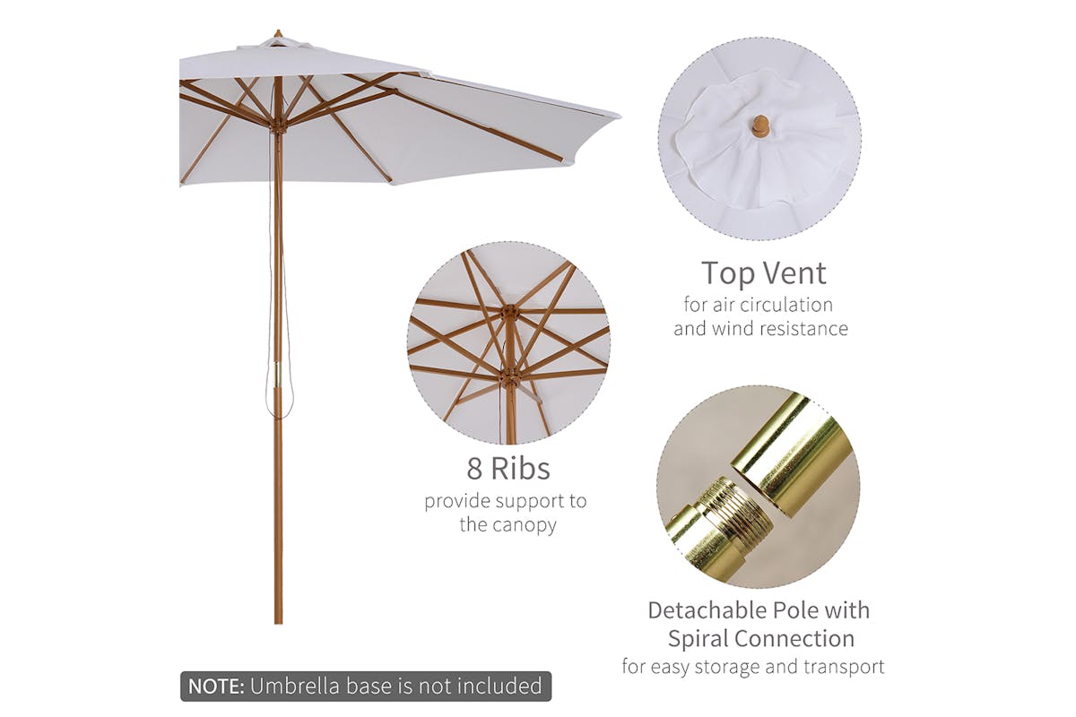 Outsunny Round Wooden Sun Parasol Umbrella | Cream White-3