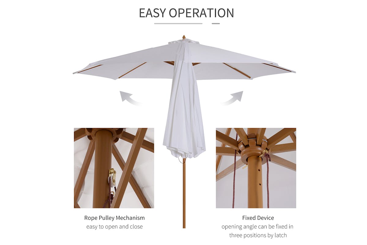 Outsunny Round Wooden Sun Parasol Umbrella | Cream White-4