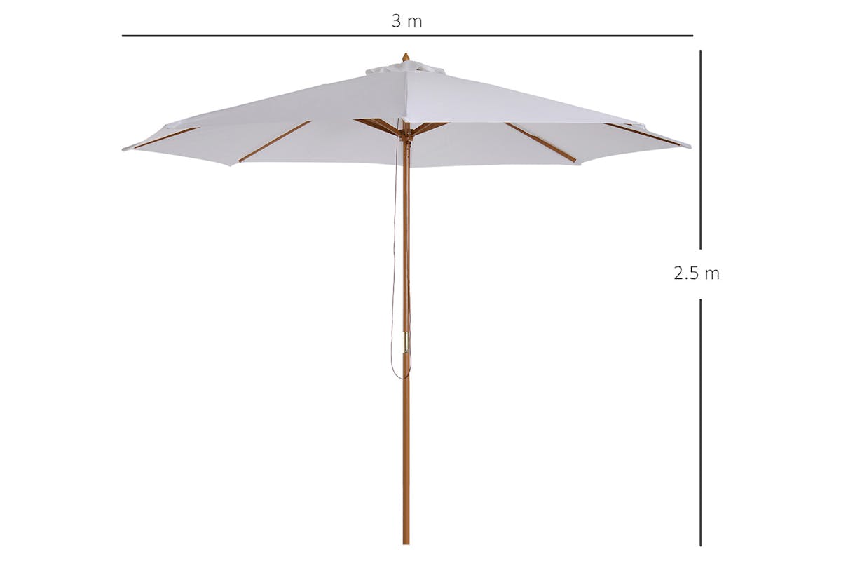 Outsunny Round Wooden Sun Parasol Umbrella | Cream White-5