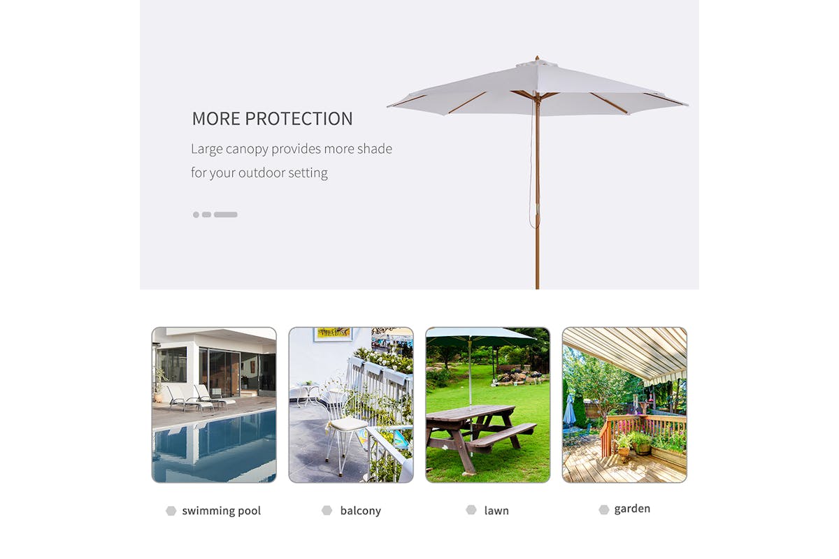 Outsunny Round Wooden Sun Parasol Umbrella | Cream White-6