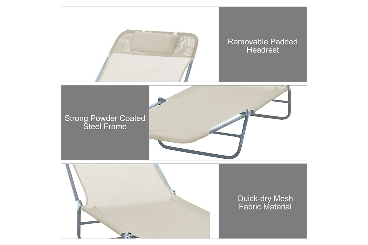 Outsunny Adjustable Sun Lounger | Beige-4