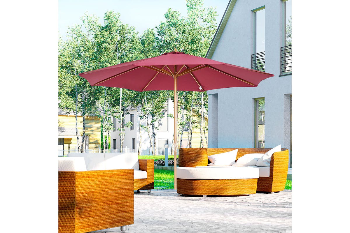 Outsunny 3m Sun Shade Patio Outdoor Umbrella | Wine Red-2