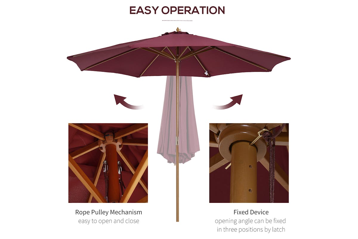 Outsunny 3m Sun Shade Patio Outdoor Umbrella | Wine Red-3