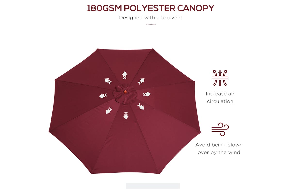 Outsunny 3m Sun Shade Patio Outdoor Umbrella | Wine Red-4
