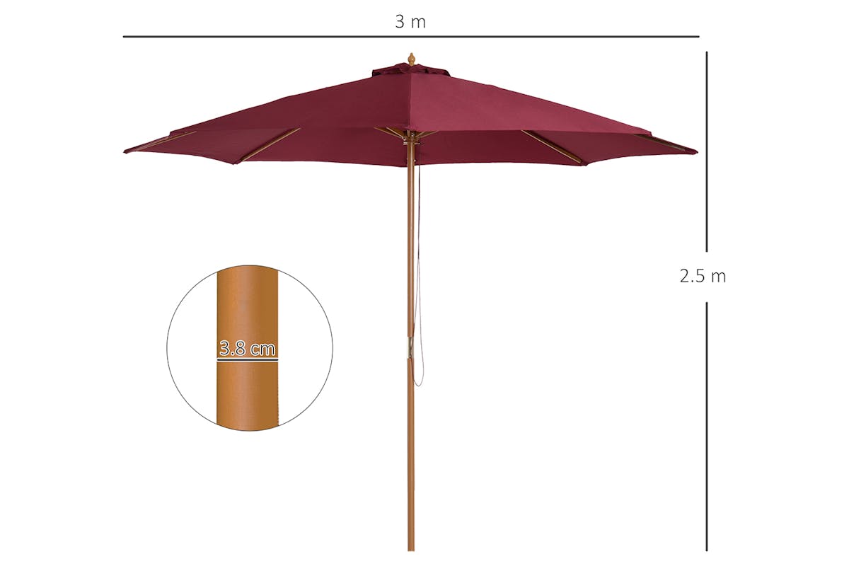 Outsunny 3m Sun Shade Patio Outdoor Umbrella | Wine Red-5