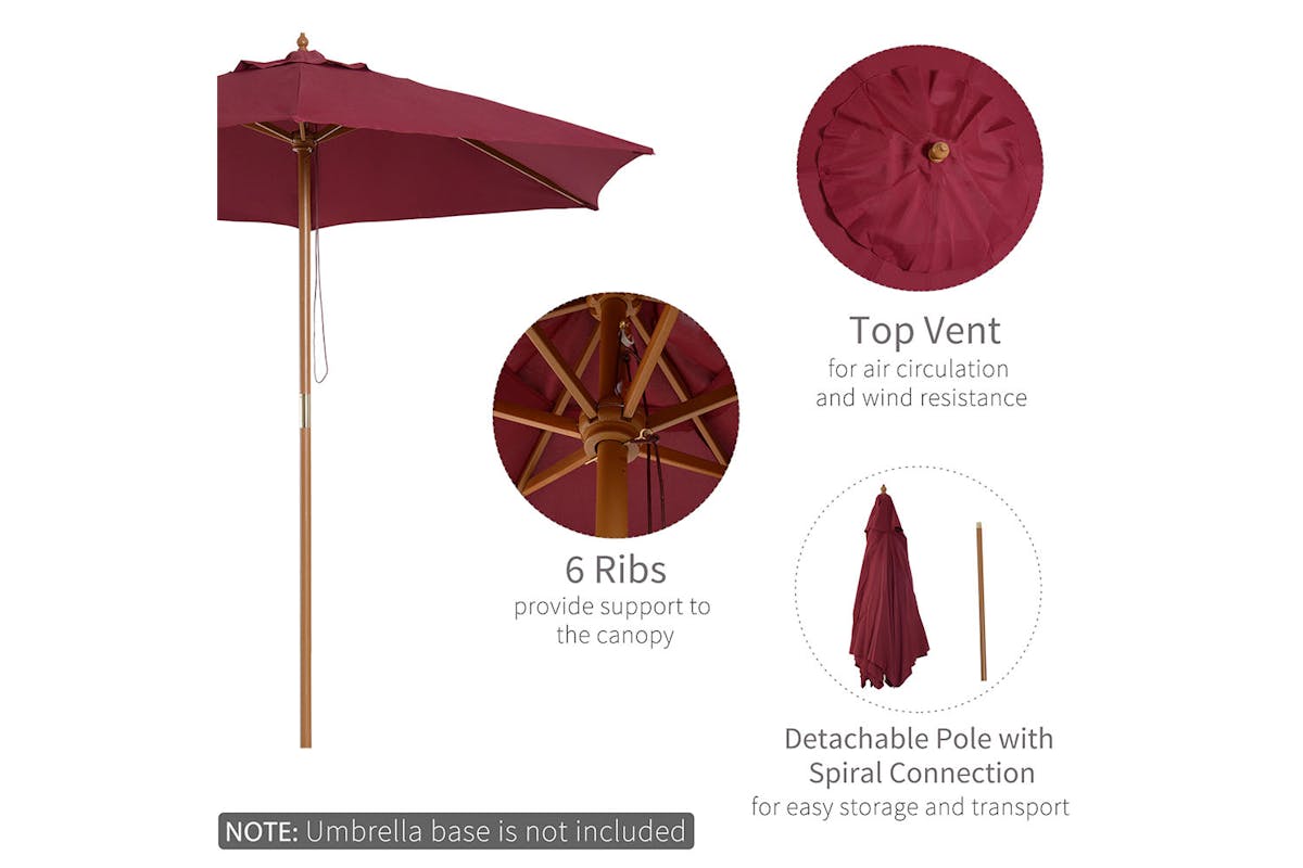 Outsunny 2.5m Parasol Umbrella | Wine Red-3