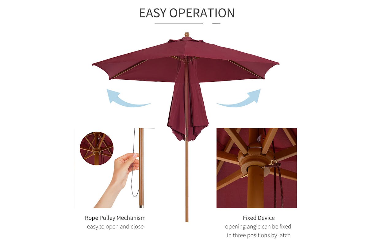 Outsunny 2.5m Parasol Umbrella | Wine Red-4