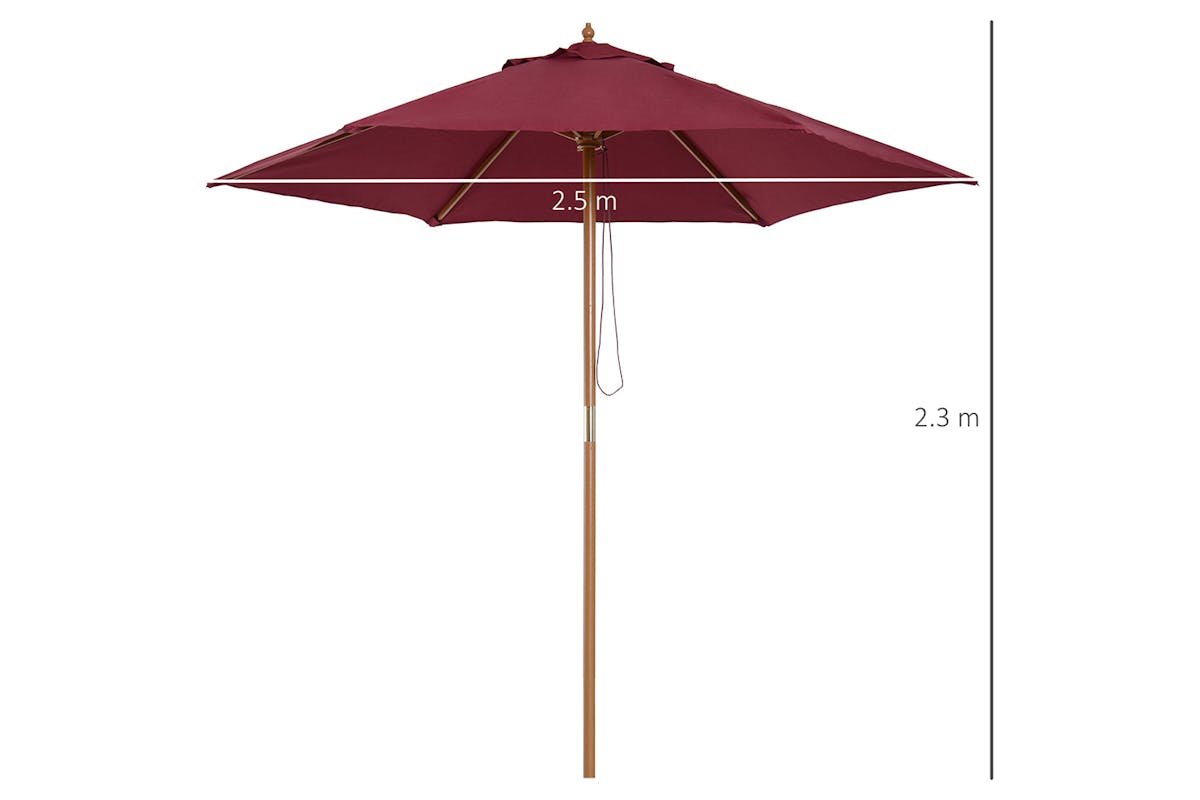 Outsunny 2.5m Parasol Umbrella | Wine Red-5