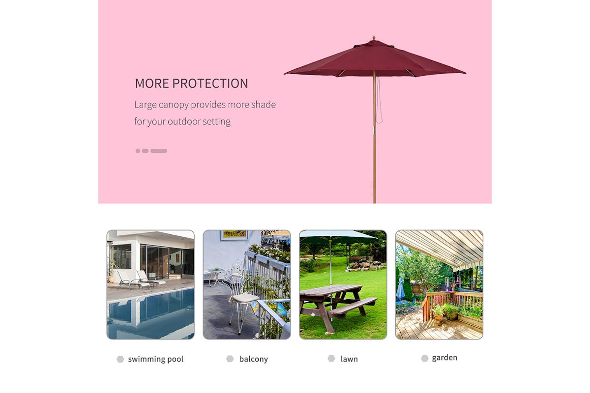 Outsunny 2.5m Parasol Umbrella | Wine Red-6