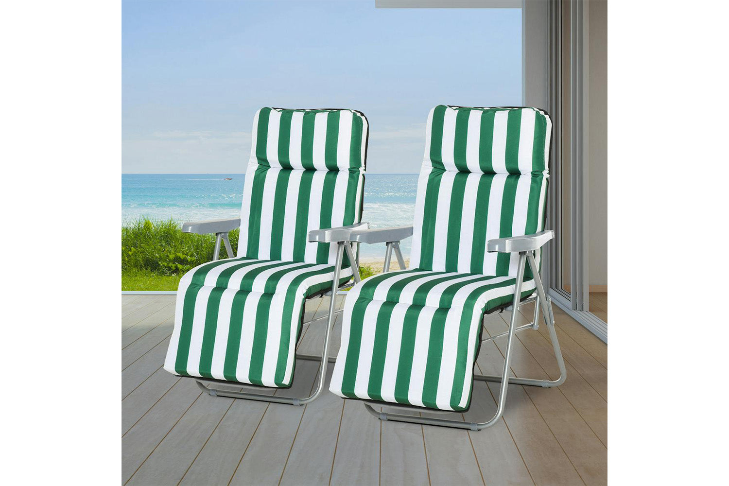 Outsunny Sun Lounge Chair | Green/White | Set of 2-2