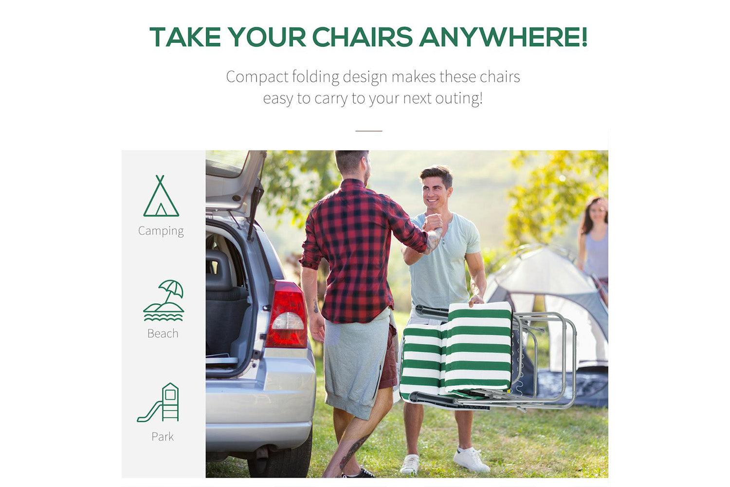 Outsunny Sun Lounge Chair | Green/White | Set of 2-5