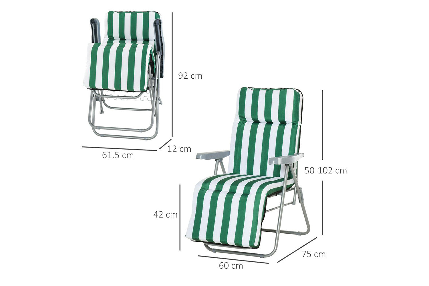 Outsunny Sun Lounge Chair | Green/White | Set of 2-7