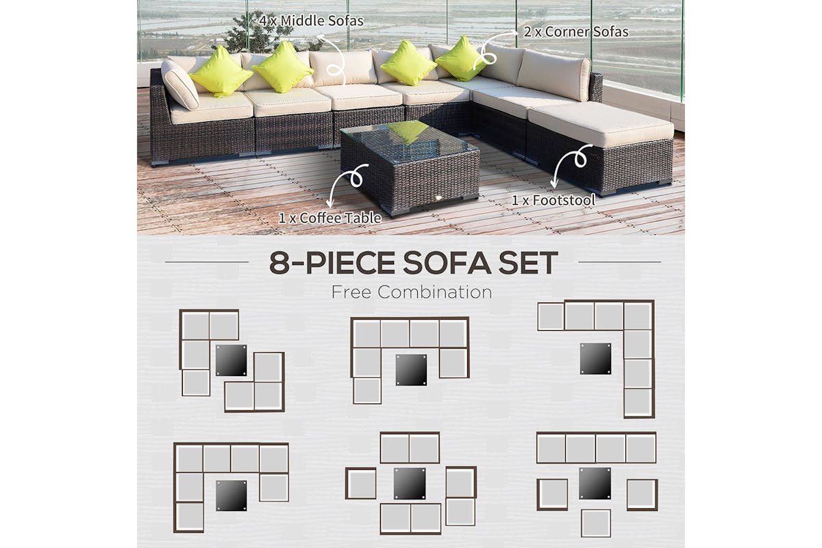 Outsunny Rattan Sofa Set | Brown | Set of 8-6