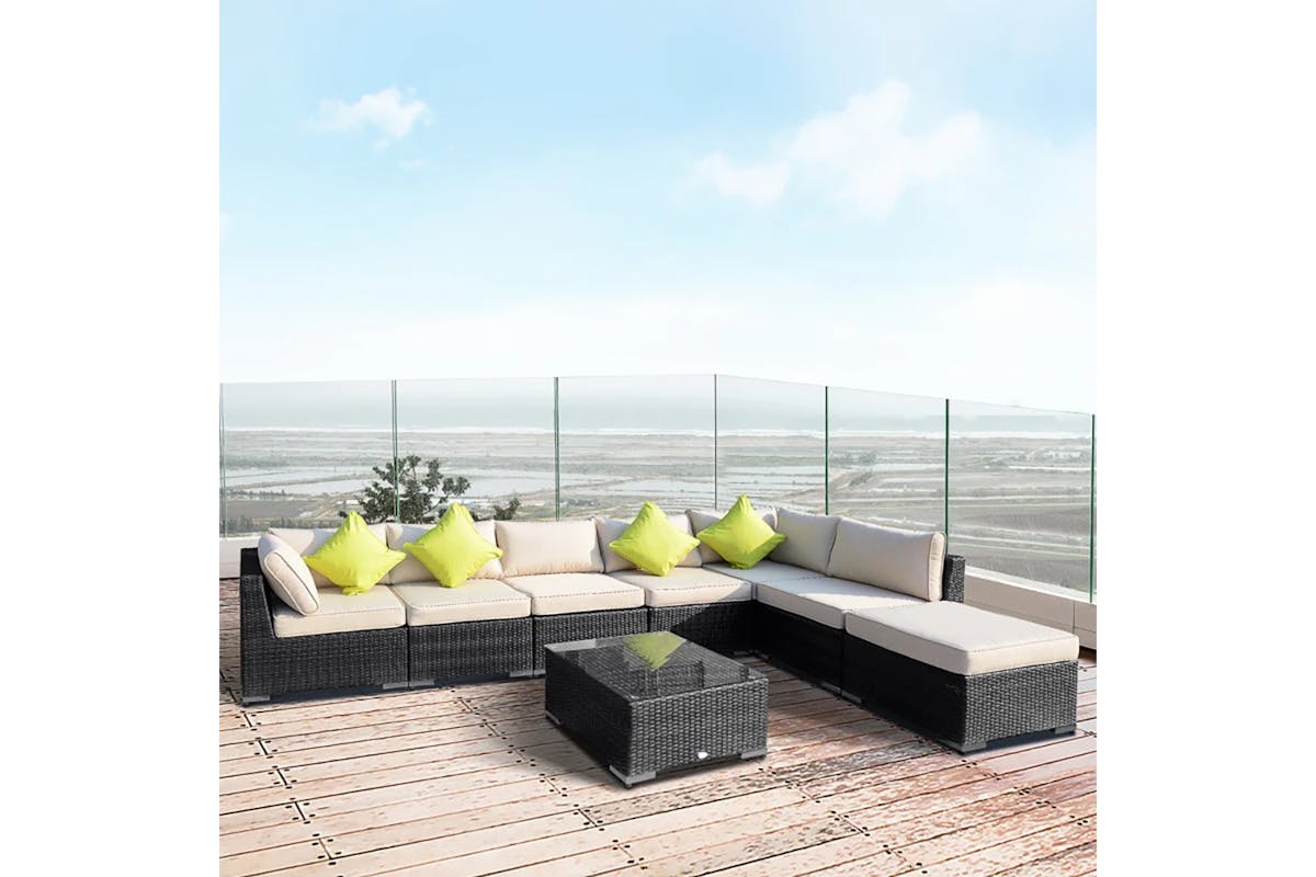 Outsunny Rattan Sofa Set | Beige/Black  | Set of 8-10