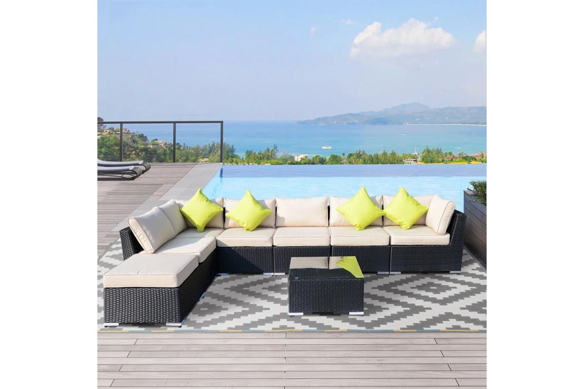 Outsunny Rattan Sofa Set | Beige/Black  | Set of 8-2