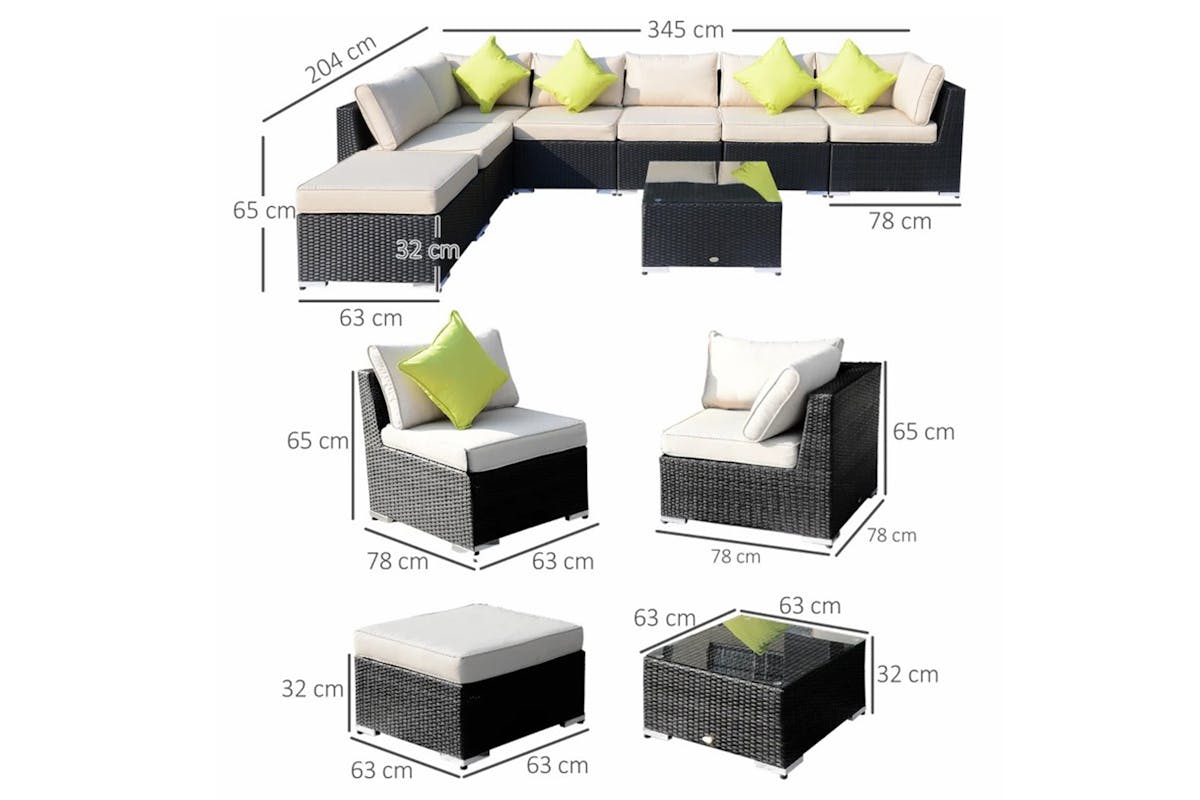 Outsunny Rattan Sofa Set | Beige/Black  | Set of 8-11