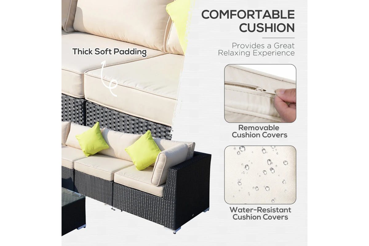 Outsunny Rattan Sofa Set | Beige/Black  | Set of 8-4