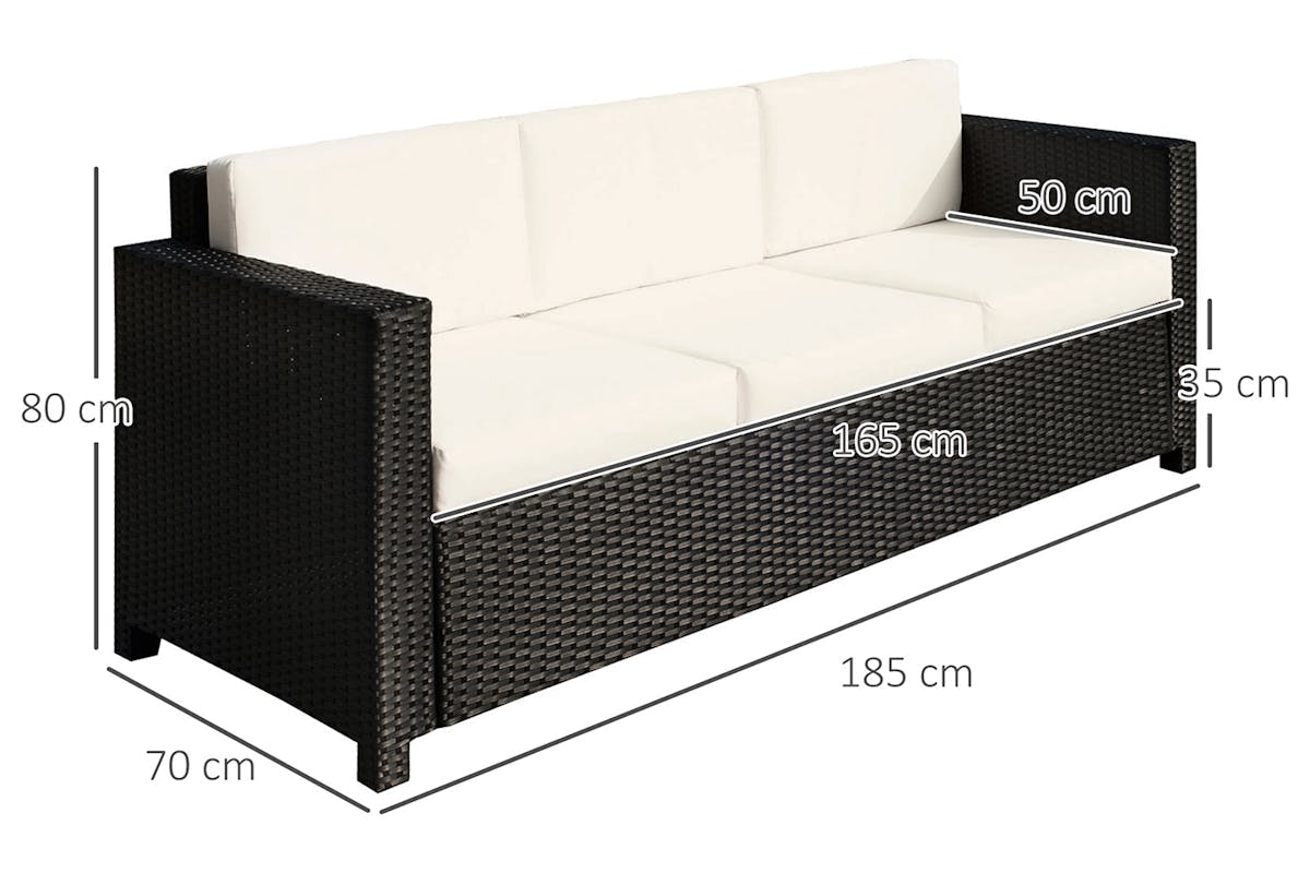 Outsunny Rattan 3 Seater Sofa | Mixed Black-5