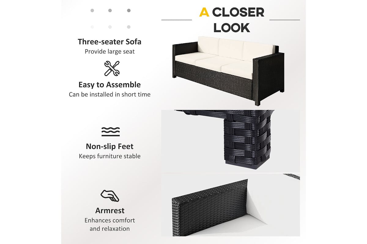 Outsunny Rattan 3 Seater Sofa | Mixed Black-6