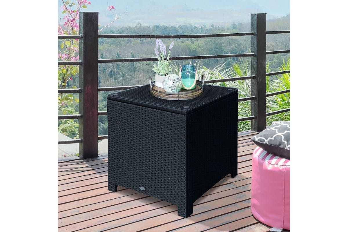 Outsunny Rattan Side Table | Black-2