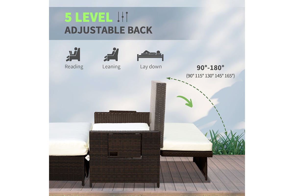 Outsunny 2-Seater Rattan Day Bed with Drink Trays | Brown-3