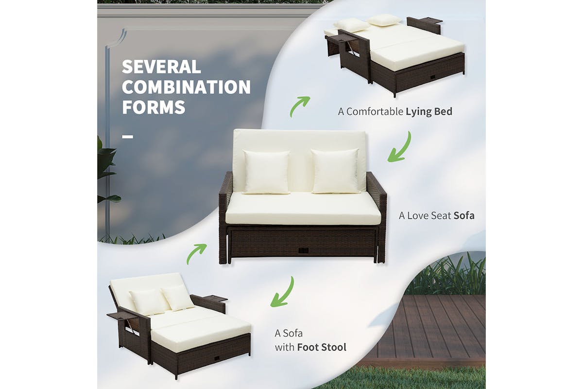 Outsunny 2-Seater Rattan Day Bed with Drink Trays | Brown-4