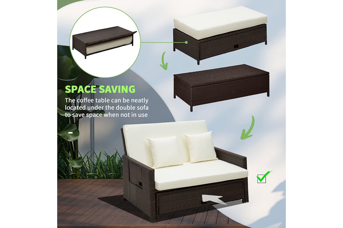 Outsunny 2-Seater Rattan Day Bed with Drink Trays | Brown-7