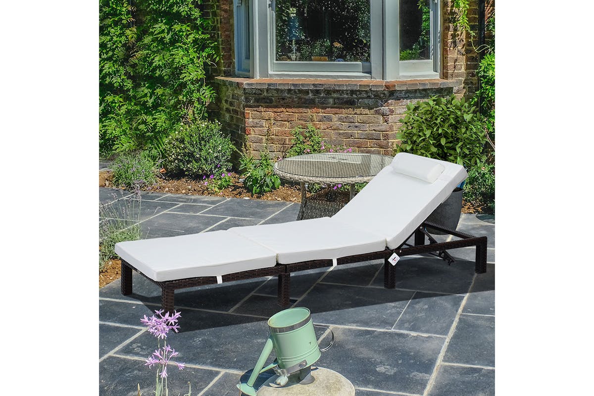 Outsunny Outdoor Sun Lounger | Off-White/Brown-2
