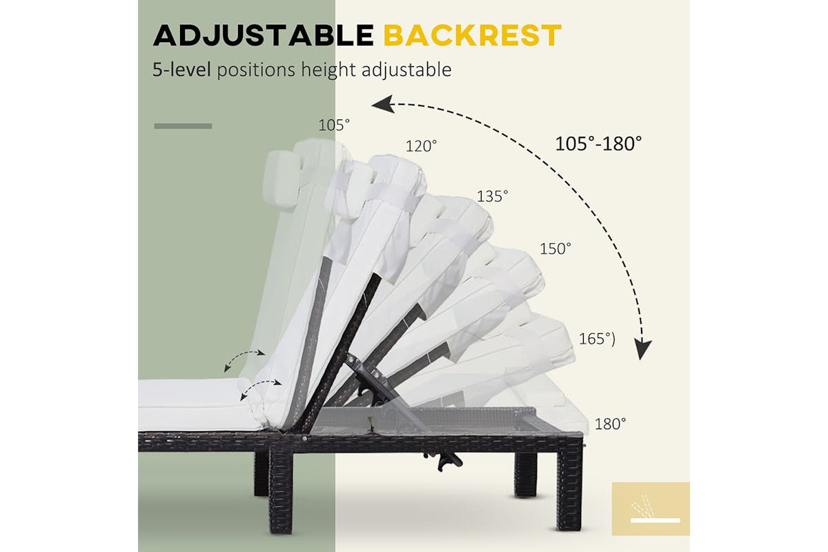Outsunny Outdoor Sun Lounger | Off-White/Brown-3