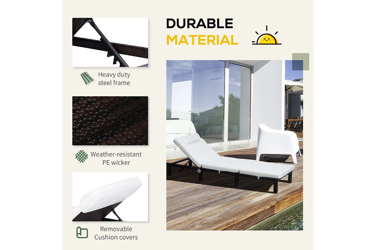 Outsunny Outdoor Sun Lounger | Off-White/Brown-4