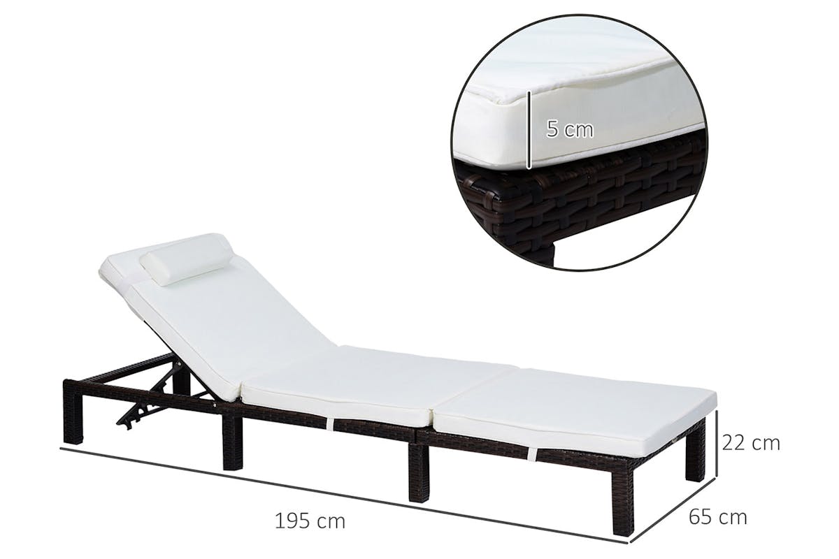 Outsunny Outdoor Sun Lounger | Off-White/Brown-5