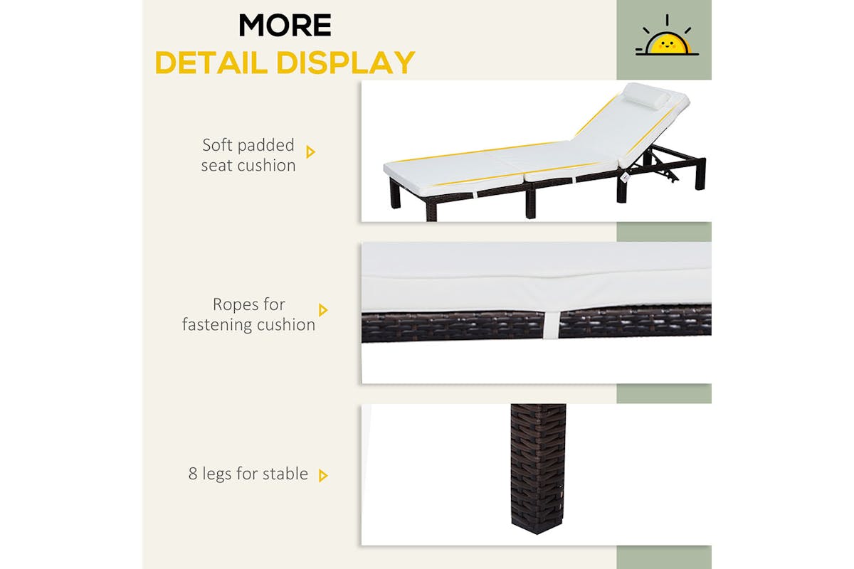 Outsunny Outdoor Sun Lounger | Off-White/Brown-6