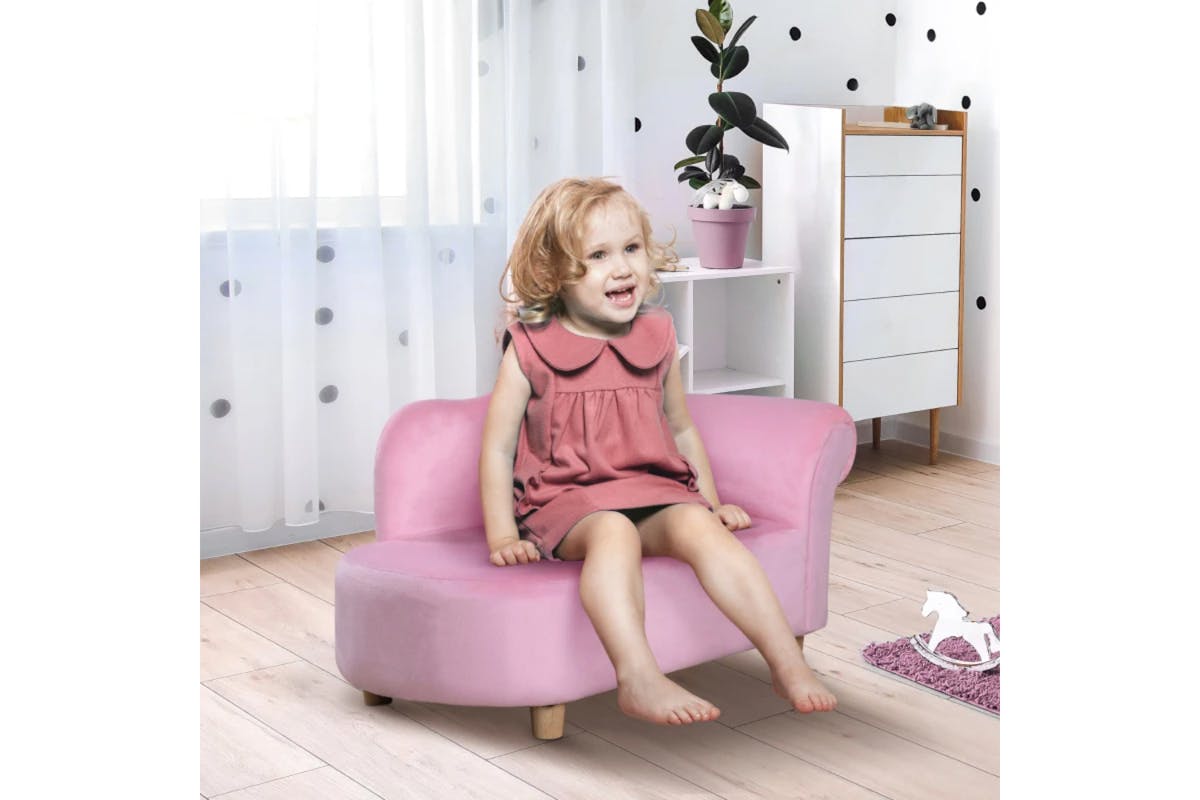 Homcom Toddlercouch Wooden Frame Kids Sofa | Pink-13