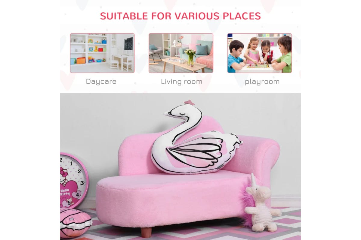Homcom Toddlercouch Wooden Frame Kids Sofa | Pink-4