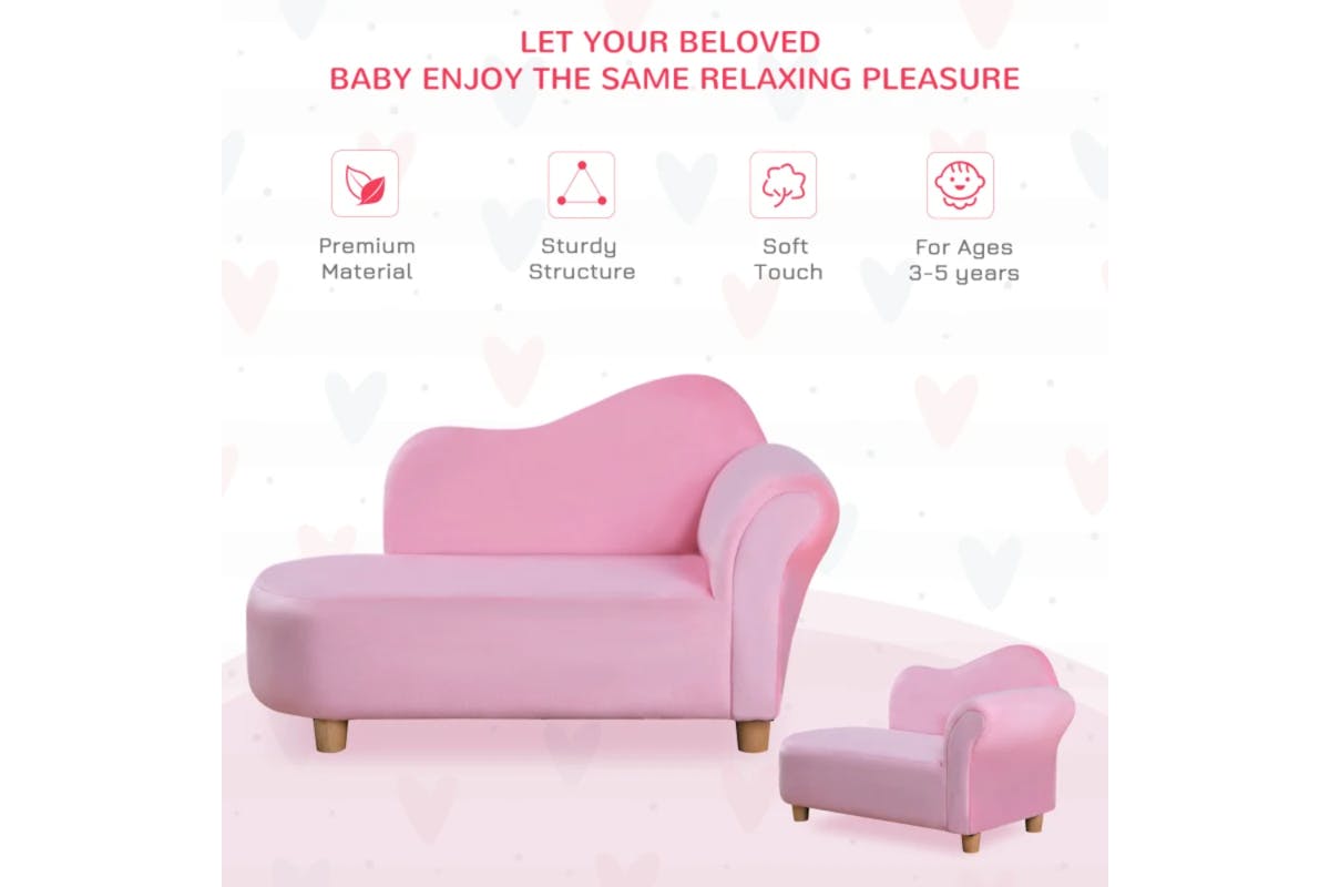 Homcom Toddlercouch Wooden Frame Kids Sofa | Pink-5