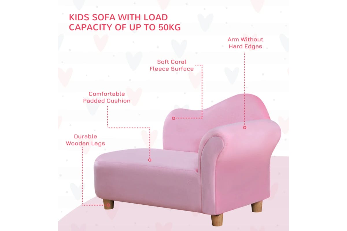 Homcom Toddlercouch Wooden Frame Kids Sofa | Pink-6