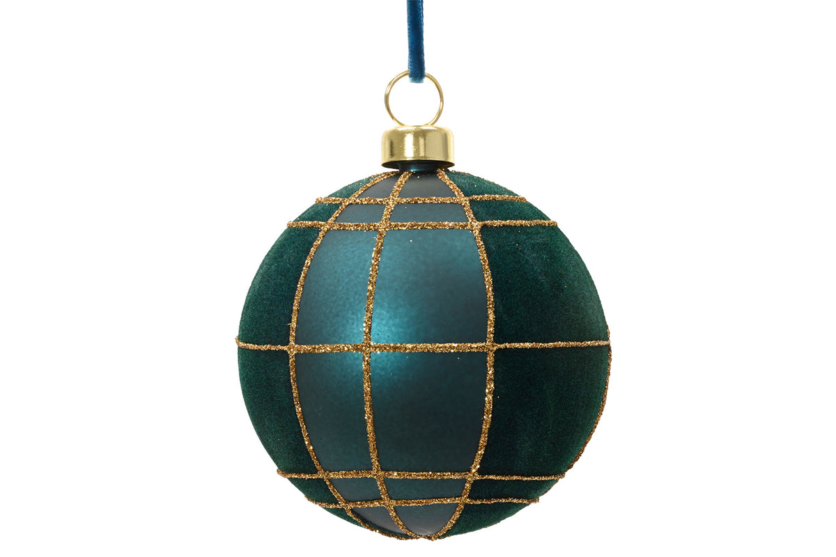 Matte Velvet Check Bauble | Emerald | 8 cm
