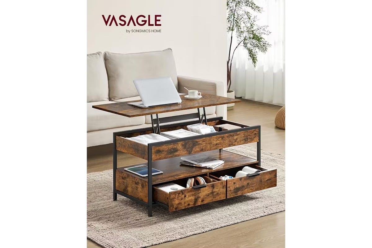 Vasagle Coffee Table with Storage Drawers | ‎Rustic Brown/Ink Black [Ex-Display - DC250587-000062]-2
