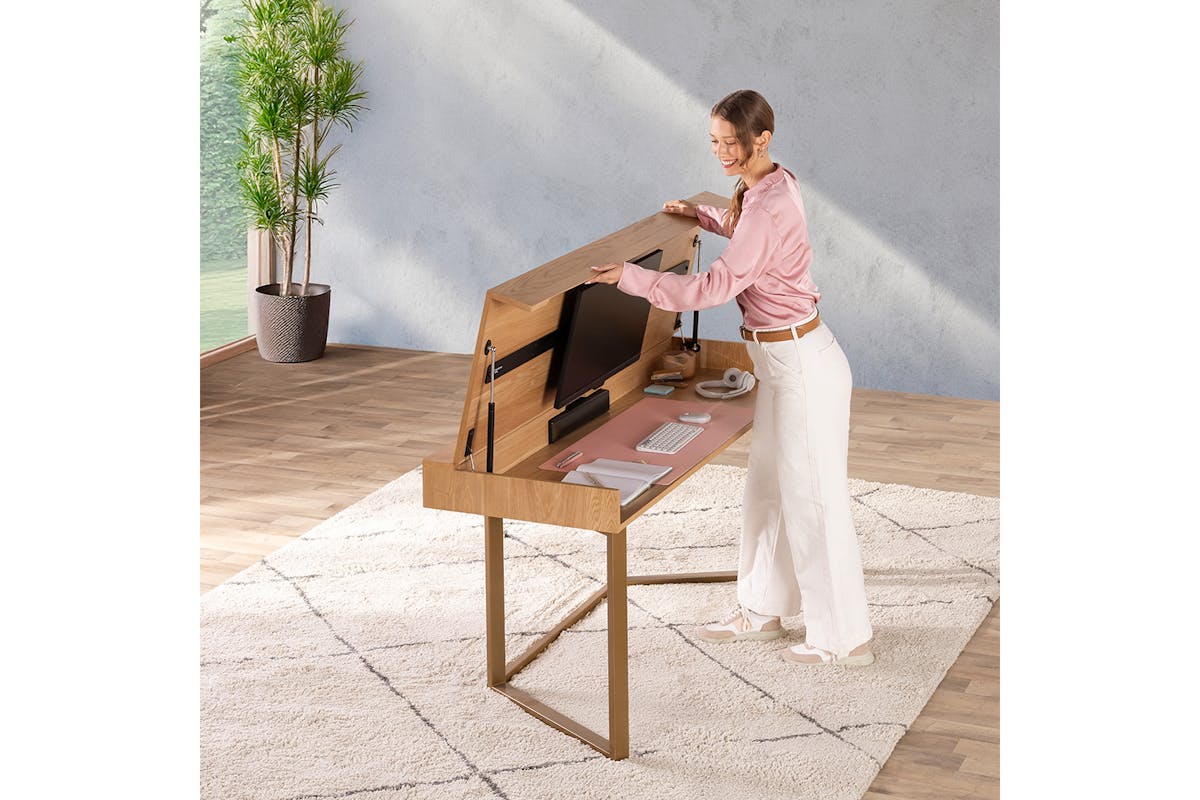 Transformer Table to Desk| Scandinavian Oak/Gold-4