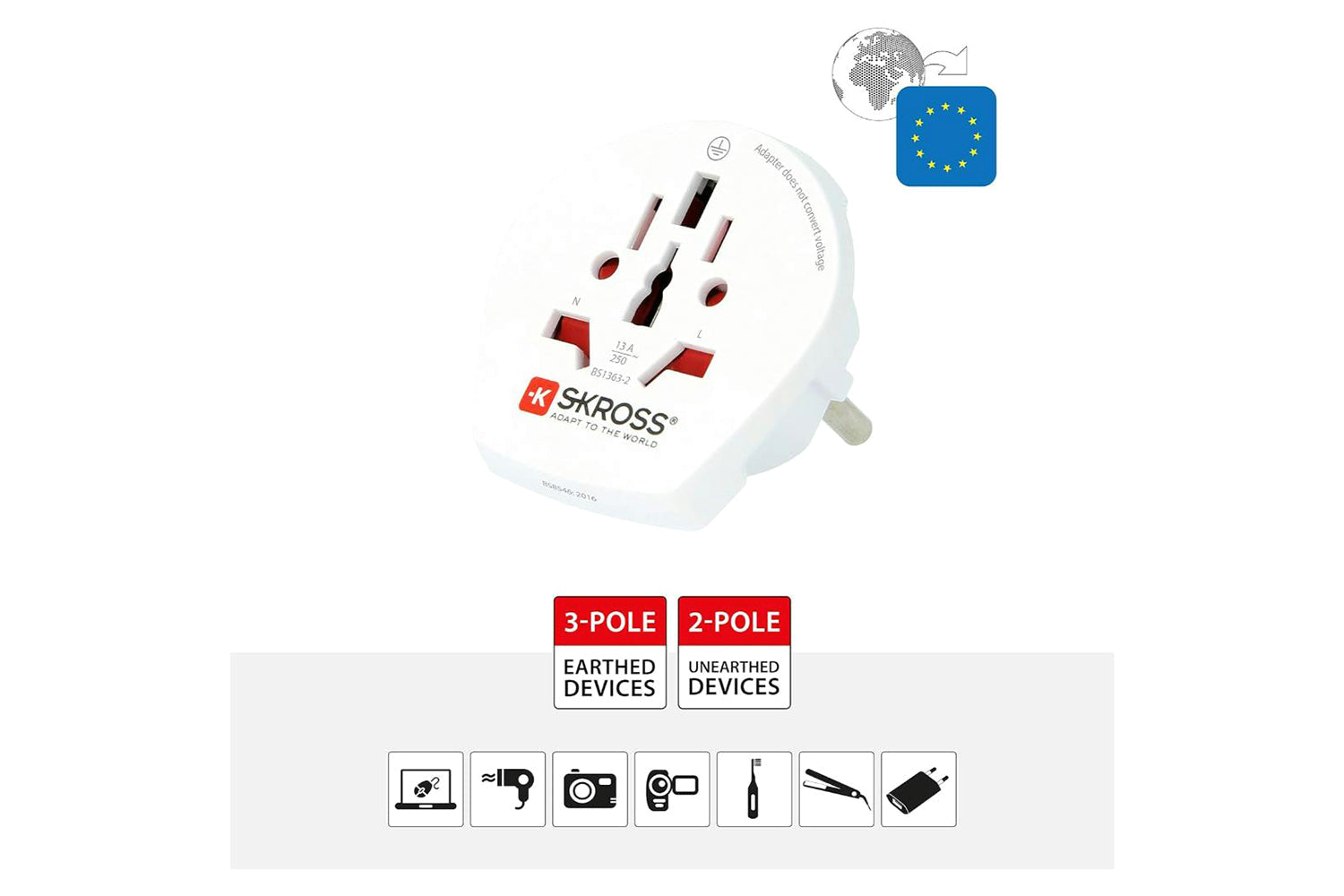 Skross World to Europe Travel Adapter | White-3