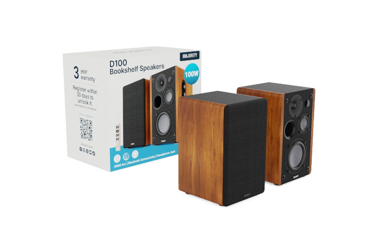 Majority D100 Bookshelf Speakers | Hi-fi Audio | Metal Speaker Cones | 100w-2