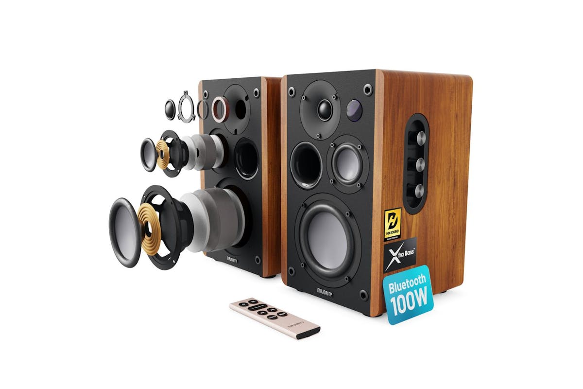 Majority D100 Bookshelf Speakers | Hi-fi Audio | Metal Speaker Cones | 100w-4
