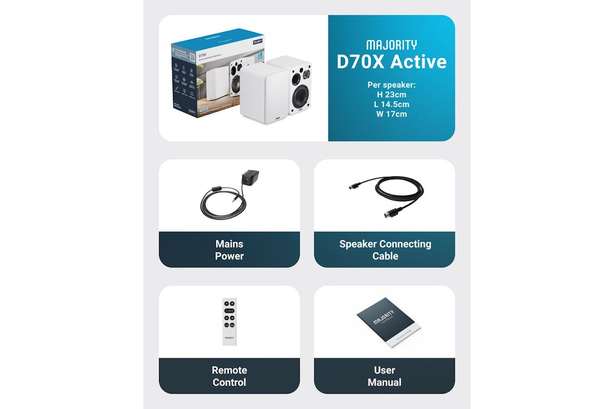 Majority D70x Active Bluetooth Bookshelf Speakers - White-10