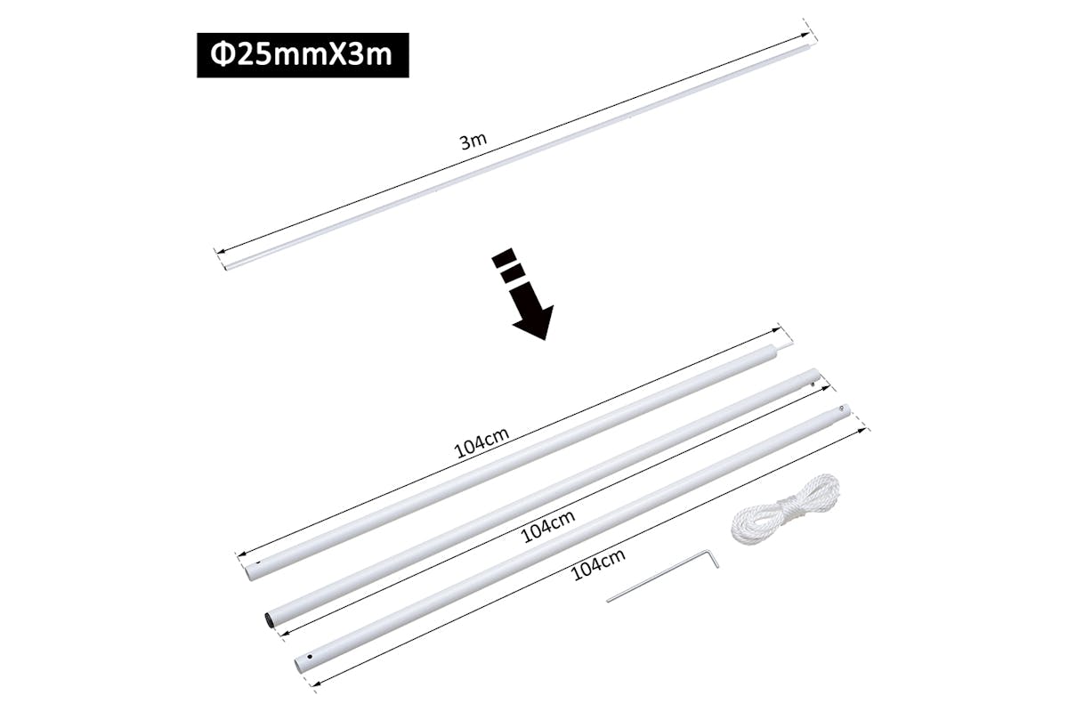 Outsunny Iron Awning Sail Shade Pole Kit | White-5