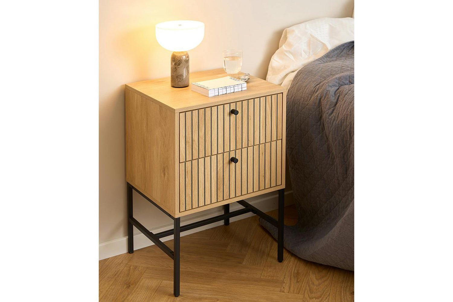 Albany Bedside Locker | 2 Drawer | Oak Effect-2