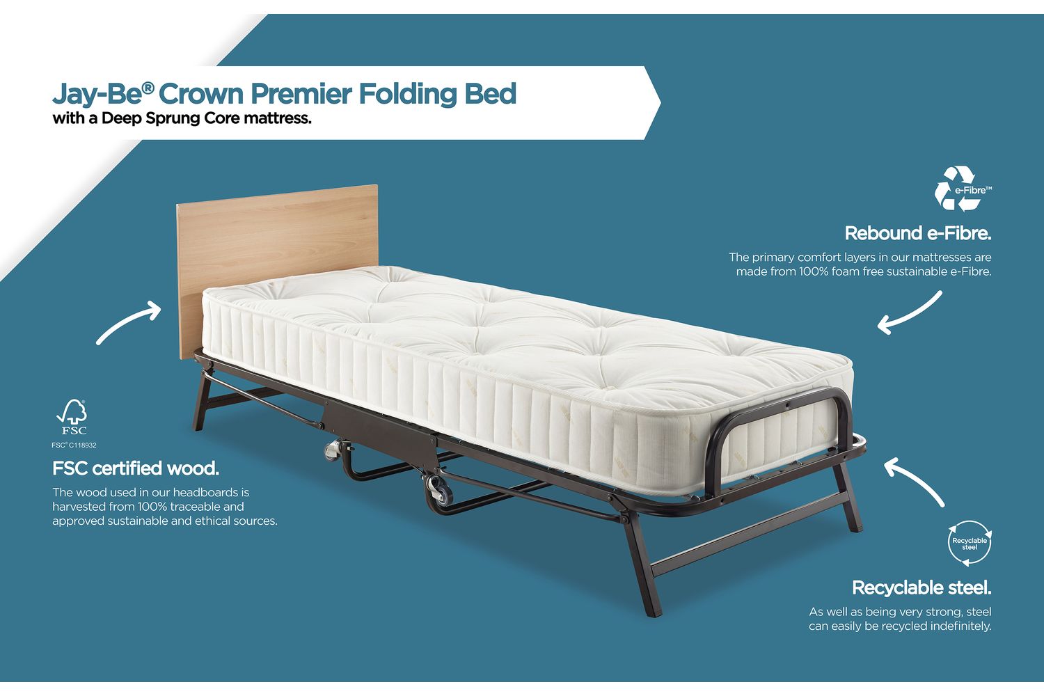 JAY-BE Crown Premier Folding Bed | Single | Steel Frame | Luxury Mattress-4